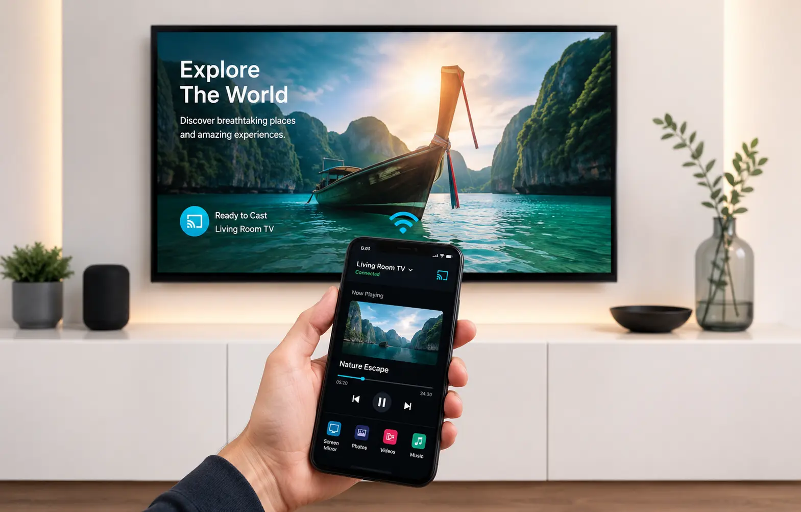 Hotel TV casting from smartphone to smart TV
