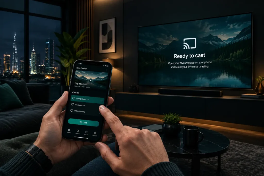 Hotel TV casting with smartphone wireless casting interface